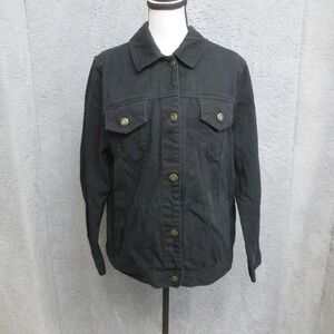 Jessica London Trucker Jean Jacket Women 16W Black Denim Plus Size Cotton Coat